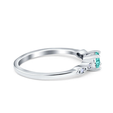 Petite Dainty Wedding Ring Round Simulated Paraiba Tourmaline CZ 925 Sterling Silver